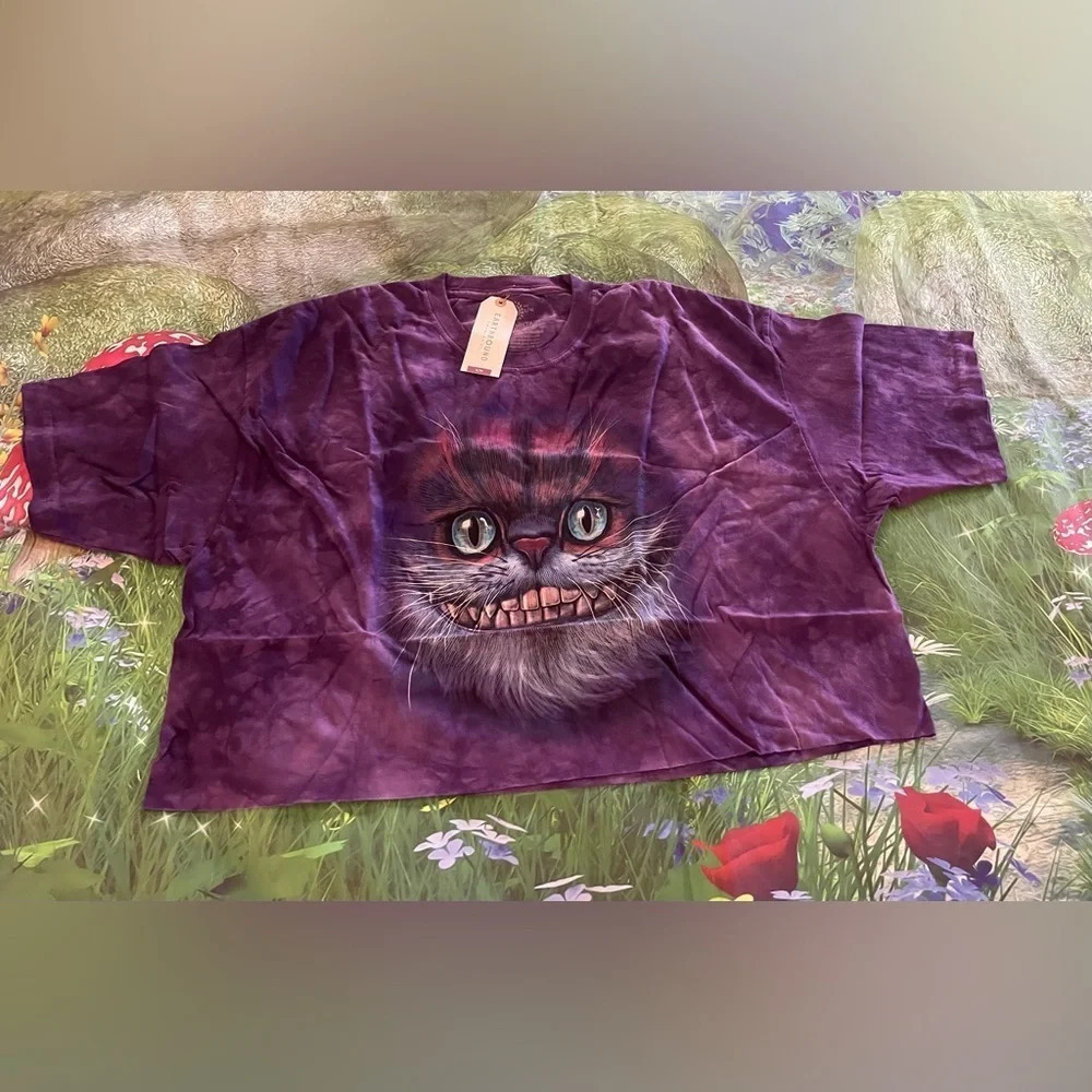 Earthbound Cheshire Cat Purple Oversized Crop Fit T-Shirt, Purple, Sm/Med, NWT - Picture 6 of 10